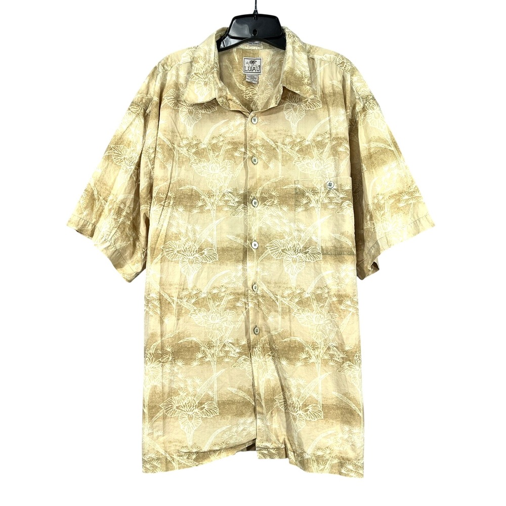 LUAU Beige TWILL Fine Lawn Cotton TROPICAL/HAWAIIAN Button-Up CAMP SHIRT Sz 2XL